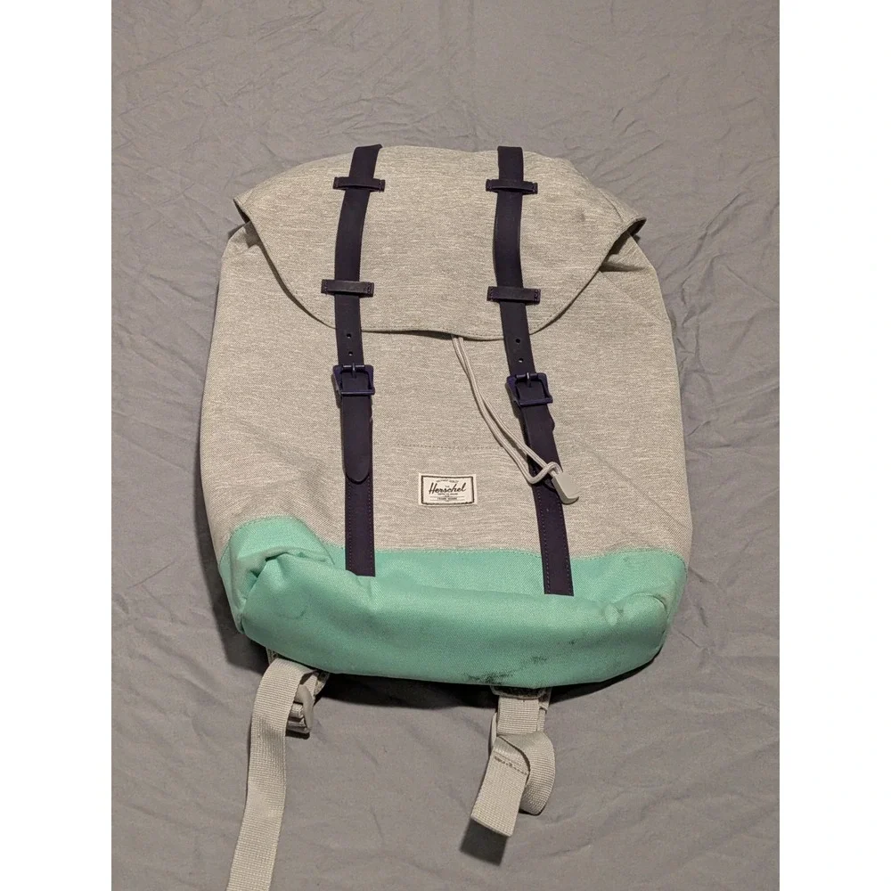 Herschel Little America Backpack - Gray & Teal - Black Straps 20L